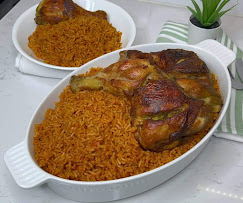 Gloze Foods signature jollof rice with chicken